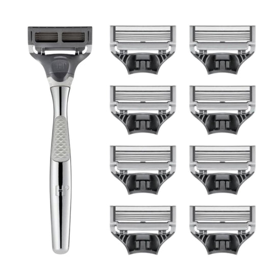 Harry’s Silver Men’s Shaving Kit with 8 Blade Refills | Smooth 5-Blade Razor Set