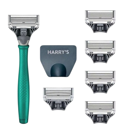 Harry’s Men’s Razor Set – Green with 4 Refills – Premium 5-Blade Shaving Kit