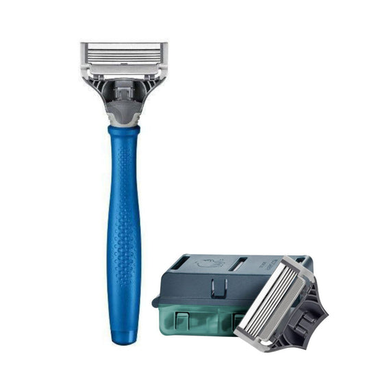 Harry’s Men’s Razor Kit Blue – 5 Blade German Shaver + 4 Refills – Smooth & Comfortable Shave