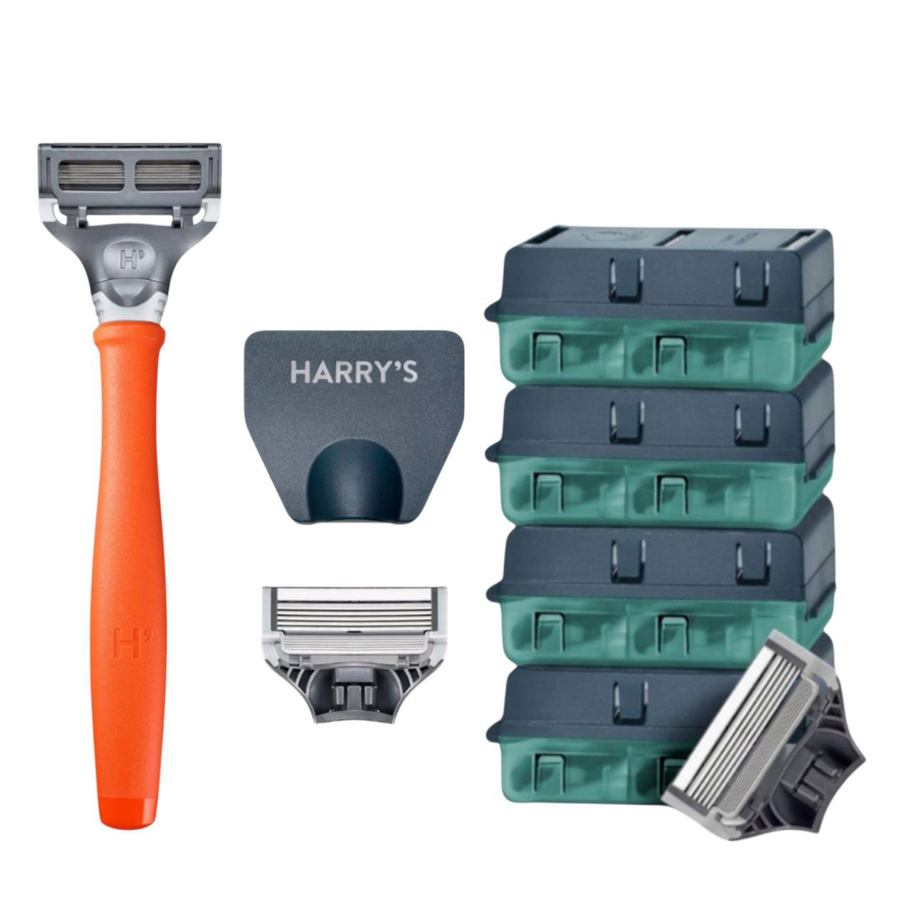 Kit de afeitado Harry's Orange para hombre con 16 recambios de cuchillas | Maquinilla de afeitar suave de 5 cuchillas