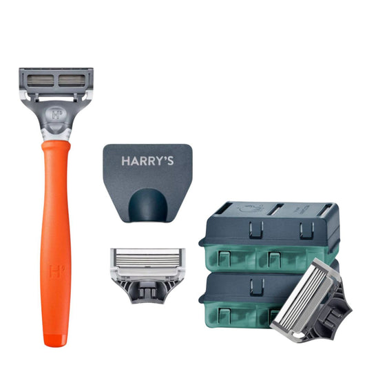 Harry’s Men’s Razor Kit – Orange Handle with 8 Blade Refills | Precision 5-Blade Shaving Set