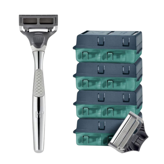 Harry’s Silver Men’s Razor Kit with 16 Blade Refills | Premium 5-Blade Shaving System