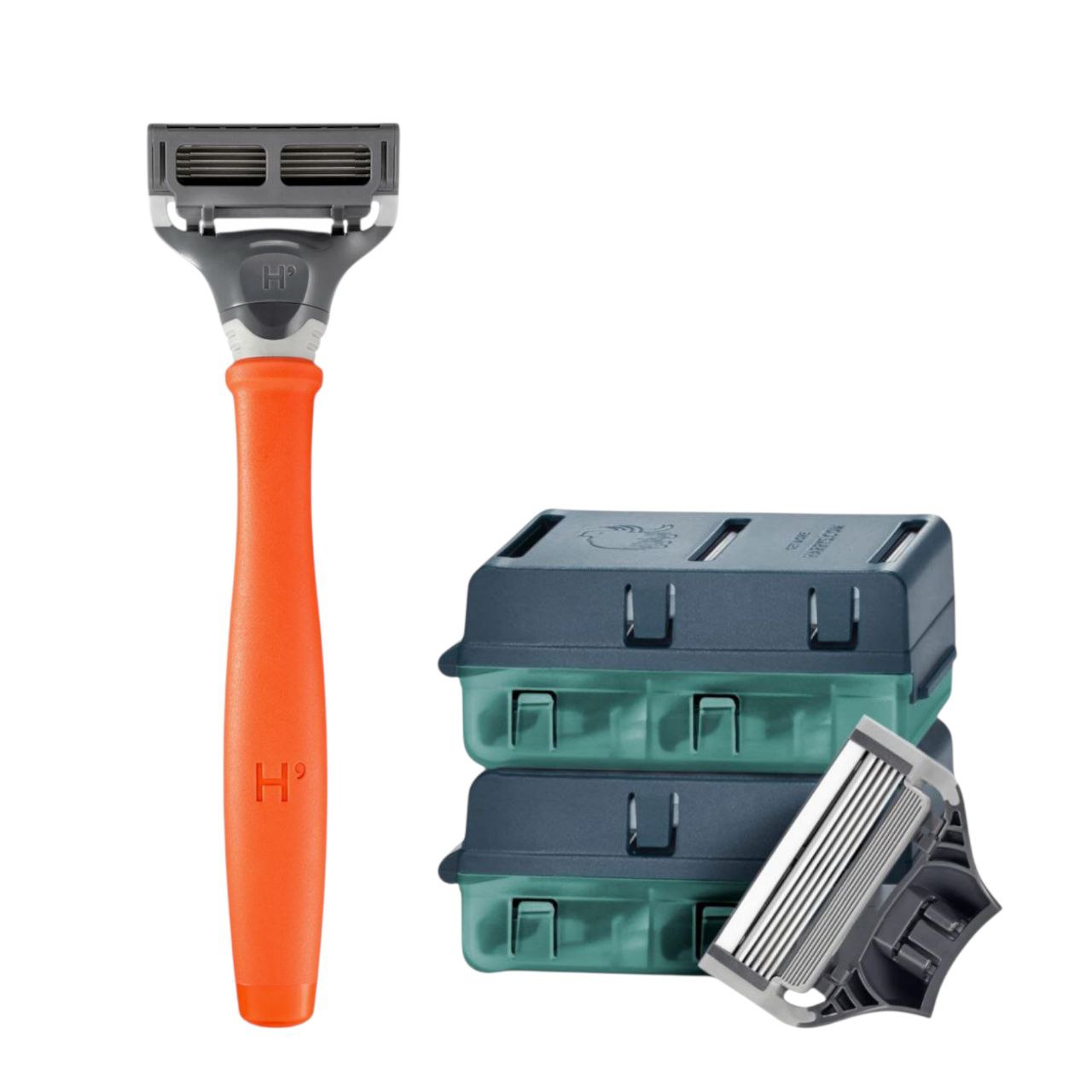 Kit de afeitado para hombre Harry's Orange con 8 recambios de cuchillas | Set de afeitado suave de 5 cuchillas