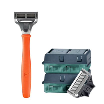 Kit de afeitado para hombre Harry's Orange con 8 recambios de cuchillas | Set de afeitado suave de 5 cuchillas