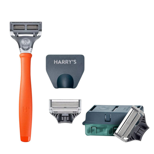 Harry’s Razor Set – Orange Edition with 4 Refills | Premium 5-Blade Shaving Kit