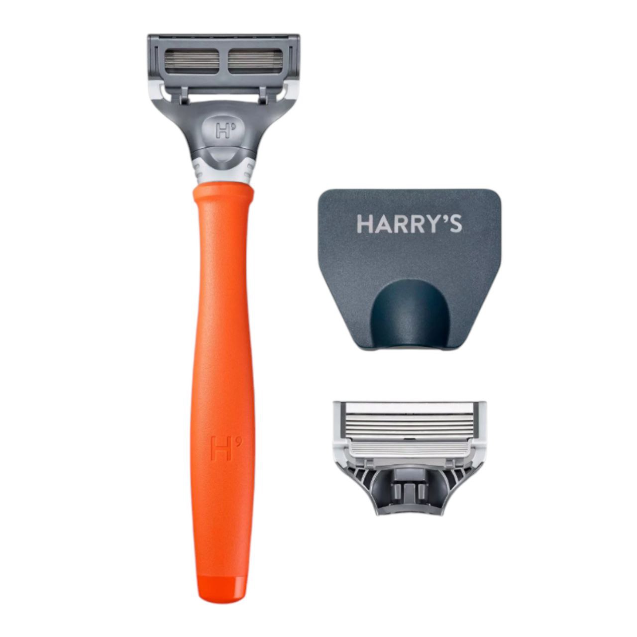 Kit de afeitado para hombre de Harry's: mango naranja con 8 hojas de repuesto | Set de afeitado de precisión de 5 hojas