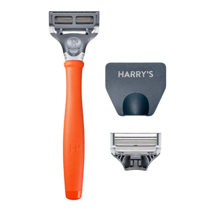 Kit de afeitado para hombre de Harry's: mango naranja con 8 hojas de repuesto | Set de afeitado de precisión de 5 hojas
